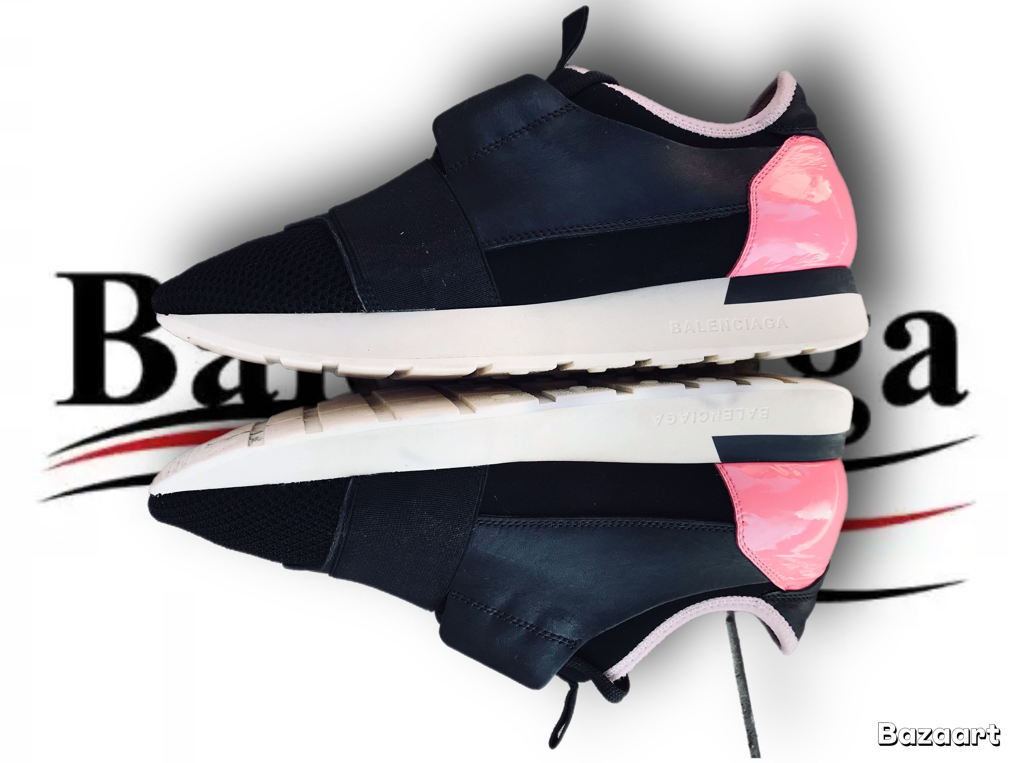 Balenciaga Balenciaga Black Pink Leather Mesh Race Runner Sneakers Size US 6 / IT 36 - 10 Thumbnail