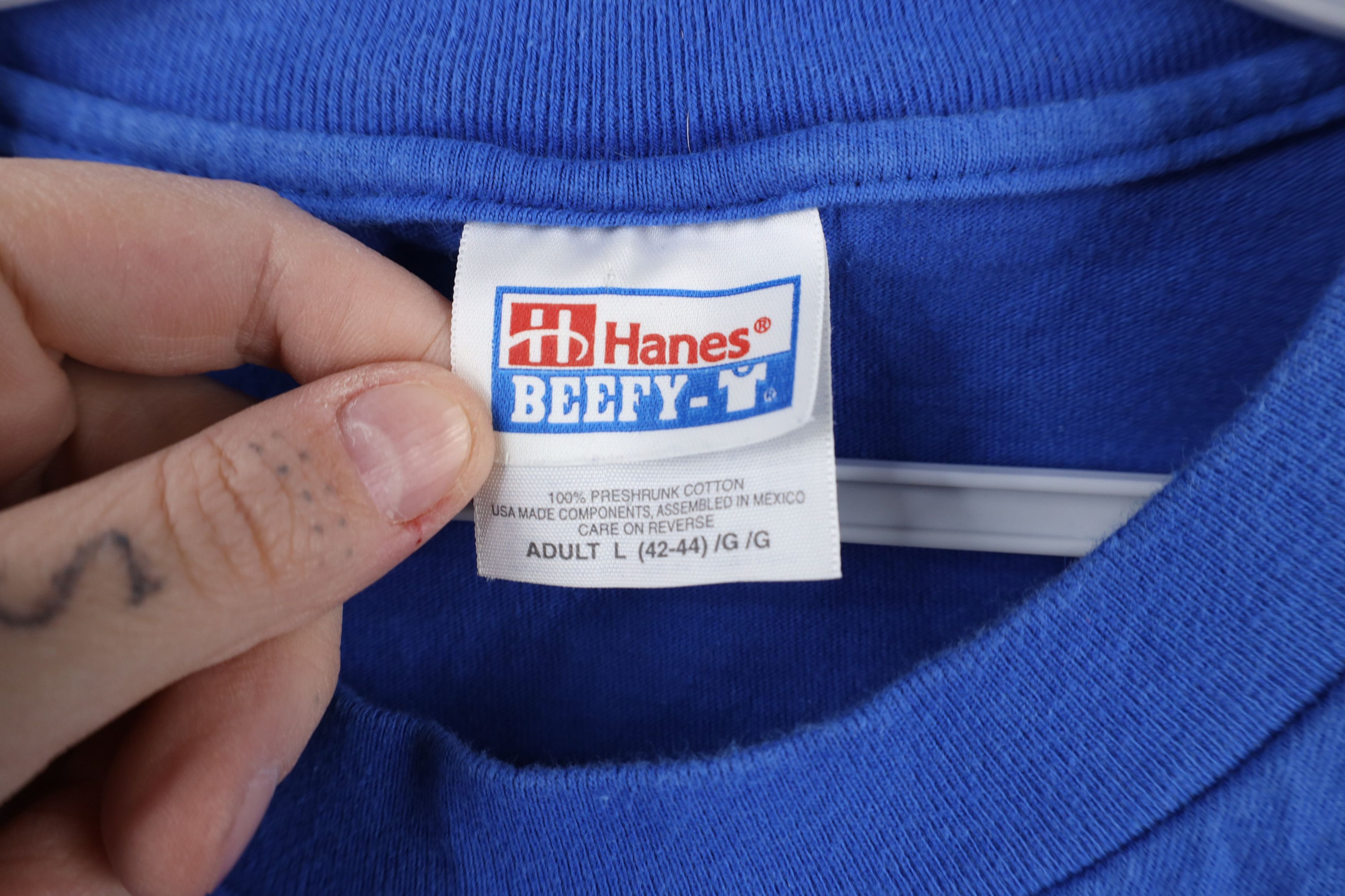 Hanes × Vintage Vintage 90s Hanes Beefy Long Sleeve T-Shirt Blue Cotton Size US L / EU 52-54 / 3 - 8 Thumbnail