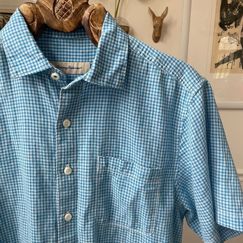 Tommy Bahama Tommy Bahama Linen Cotton Blue Gingham Short Sleeve Button U Size US M / EU 48-50 / 2 - 1 Thumbnail