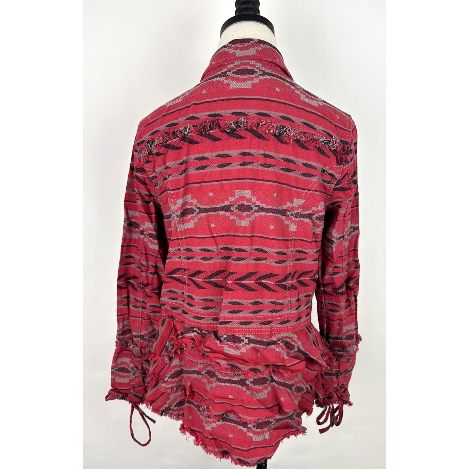 Vintage Ryan Michael Jacket Womens Medium Red Southwestern Stripe Cowgirl Rodeo Boho Size M / US 6-8 / IT 42-44 - 7 Thumbnail