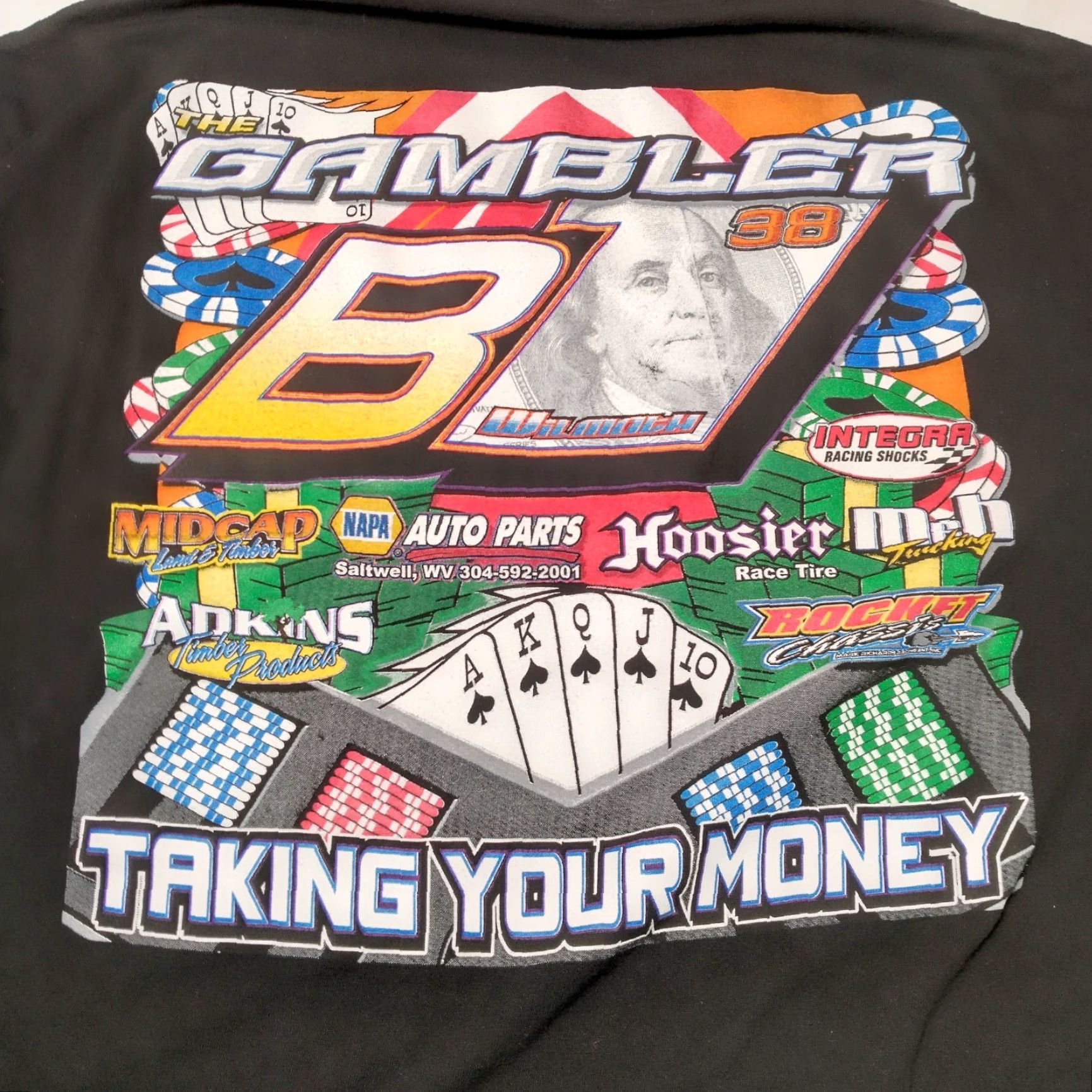 Vintage The Gambler Race Car Shirt XL Diamond Style Alstyle Apparel Men Black Cotton Crew Neck Short Sleeve Racing T Shirt West Virginia B1 Wilmoth Size US XL / EU 56 / 4 - 5 Thumbnail