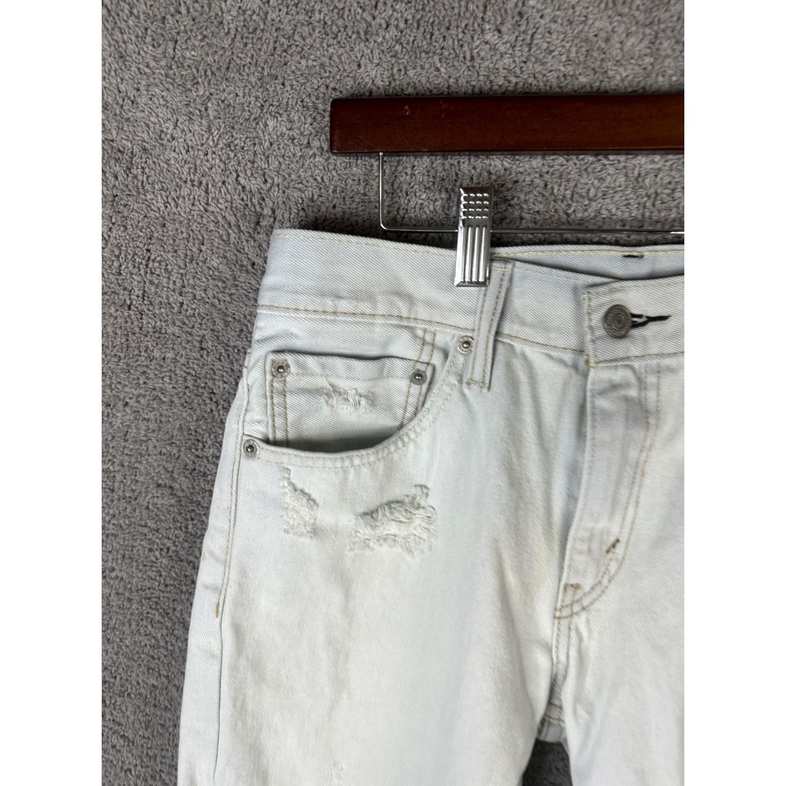 Levi's Levi's 511 Jeans Mens 31x32 White Slim Distressed Tapered Stretch Denim Size US 31 - 2 Thumbnail