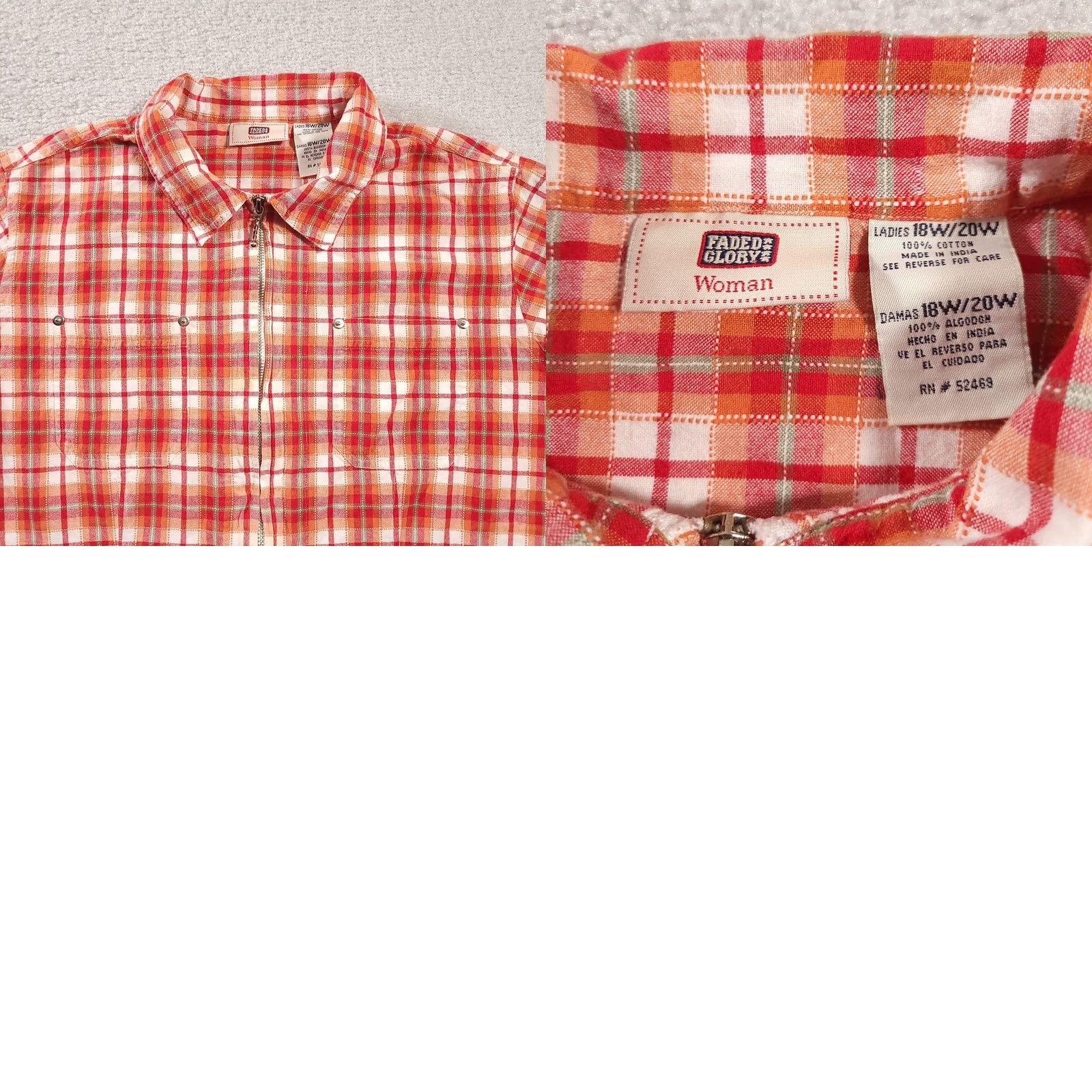 Faded Glory VINTAGE Faded Glory Shirt Womens 18W/20W Plaid Full Zip Collared Red Orange Plaid Shirt Womens XS? Size XXL / US 16-18 / IT 52-54 - 8 Thumbnail