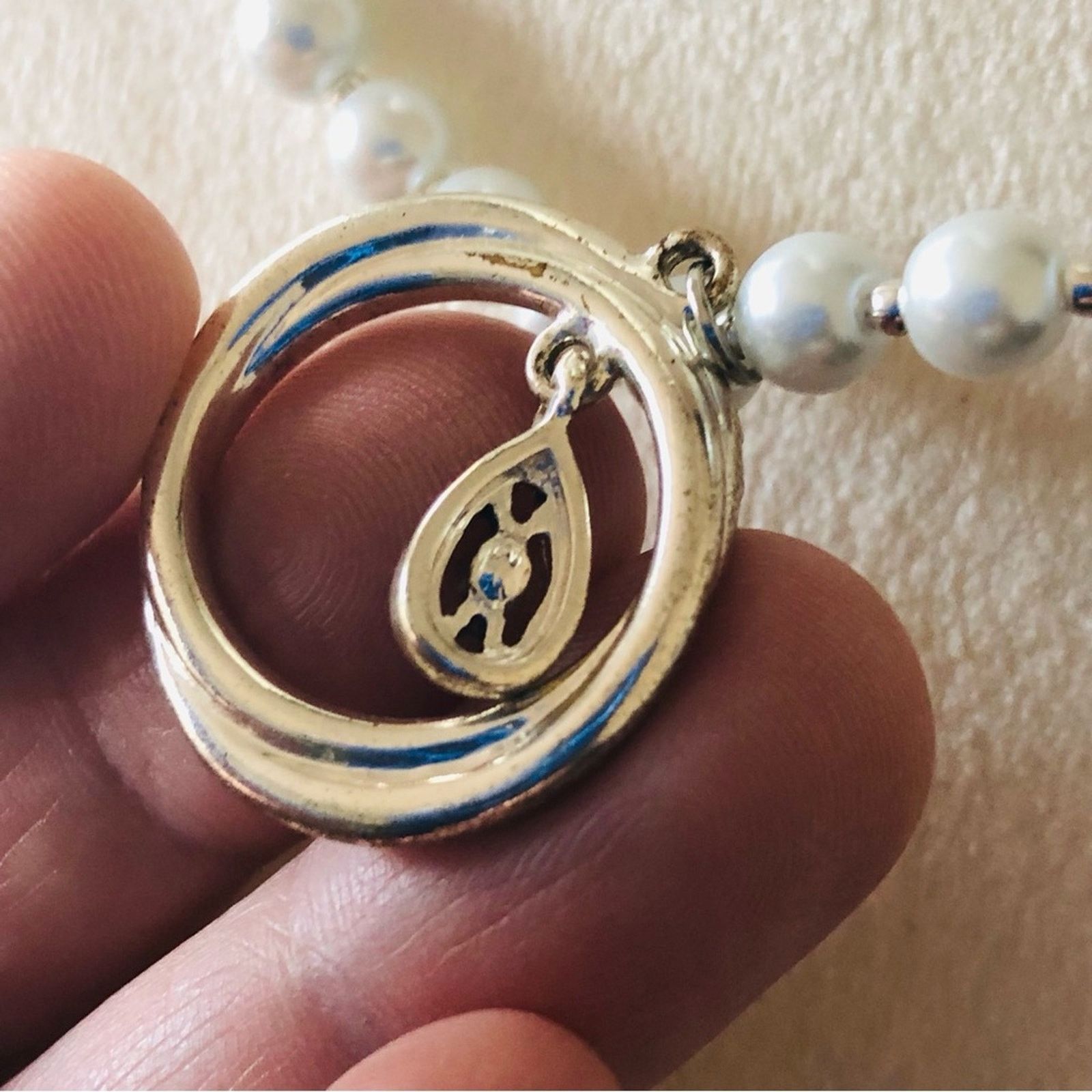 Handmade Handcrafted repurpose genuine marcasite glass Pearl necklace Size ONE SIZE - 8 Thumbnail