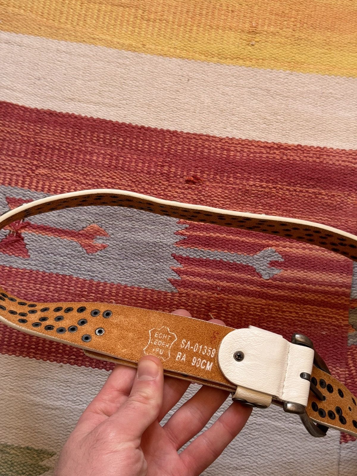 Genuine Leather Vintage Women’s 00’s y2k Genuine Leather White Japanese Belt Size ONE SIZE - 5 Thumbnail