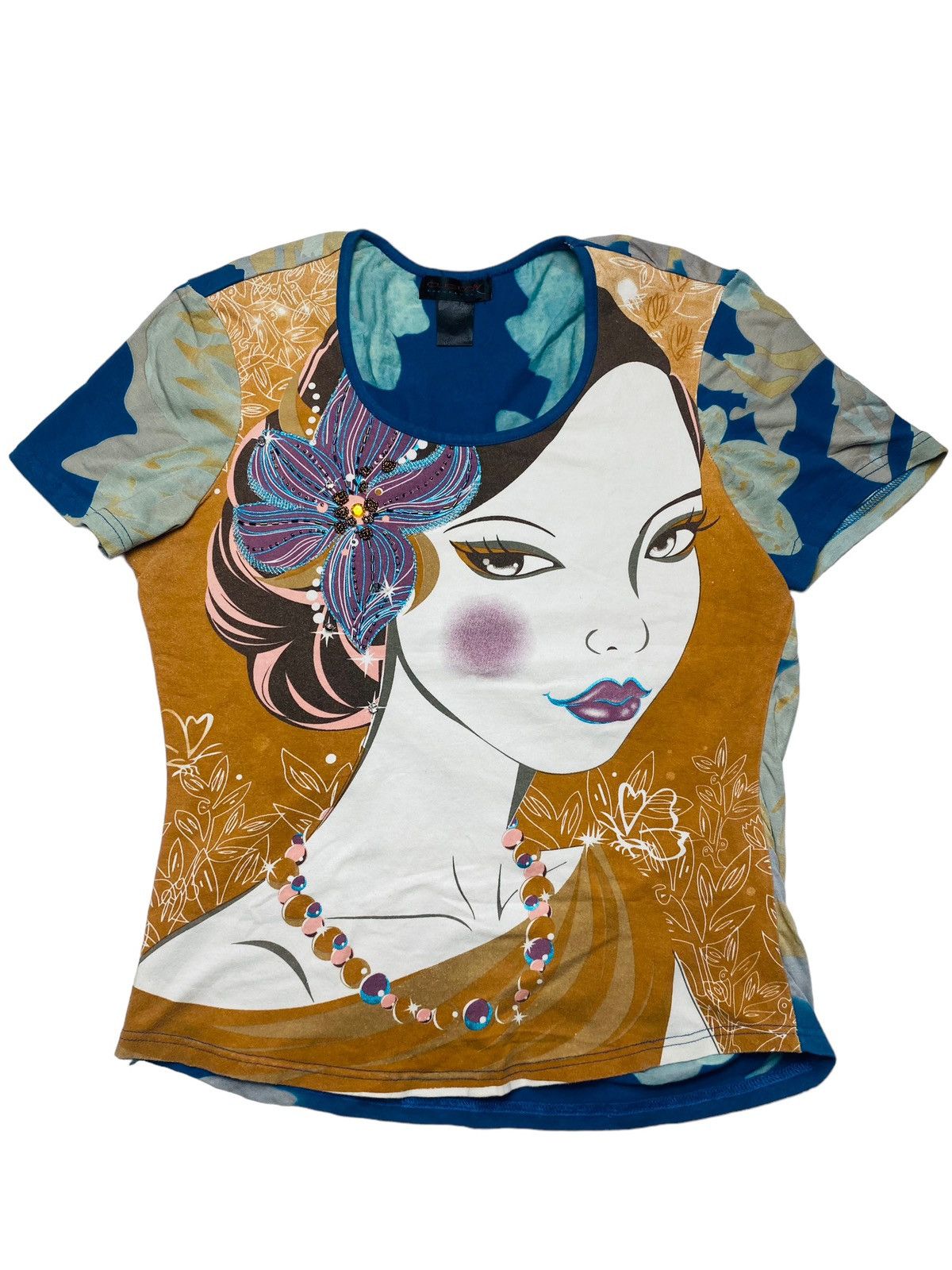 2000s Custo Barcelona - Printed Girl Face Baby Tee