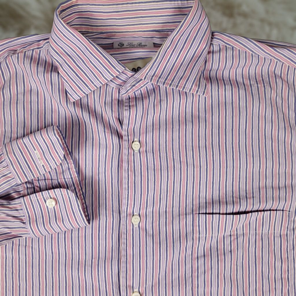 Loro Piana Loro Piana Shirt Mens Size 16.5 Blue Pink Striped Italy Button Up Long Sleeve Shirt Size US L / EU 52-54 / 3 - 1 Thumbnail