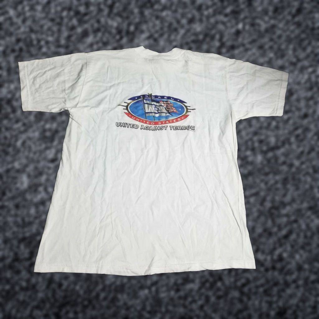 Doublet VINTAGE Jerusalem T United States Israel Double Sided T Shirt Mens XL White Cotton Crew Neck Short Sleeve Logo United Against Terror 90s Theme Men Size US XL / EU 56 / 4 - 1 Thumbnail