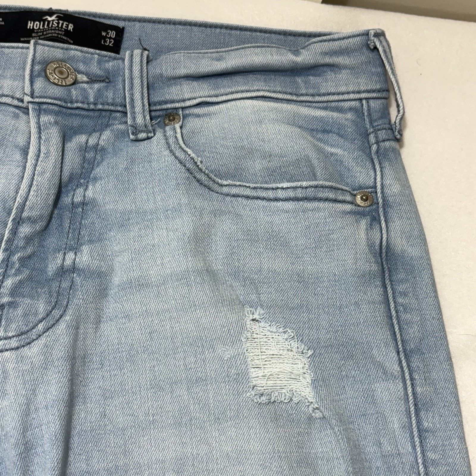 Hollister Hollister 30x31 Slim Straight Leg Jeans Ripped Stretch Blue Size 30" / US 8 / IT 44 - 3 Thumbnail