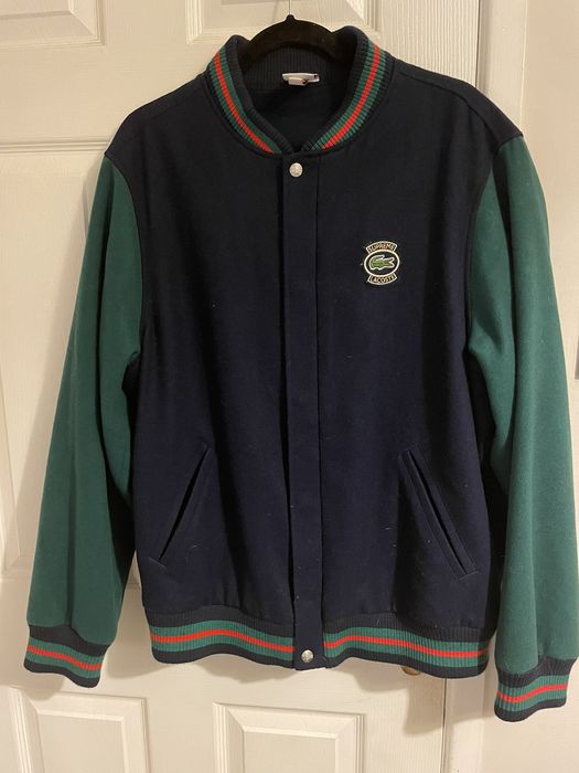 Supreme lacoste hotsell varsity jacket sizing