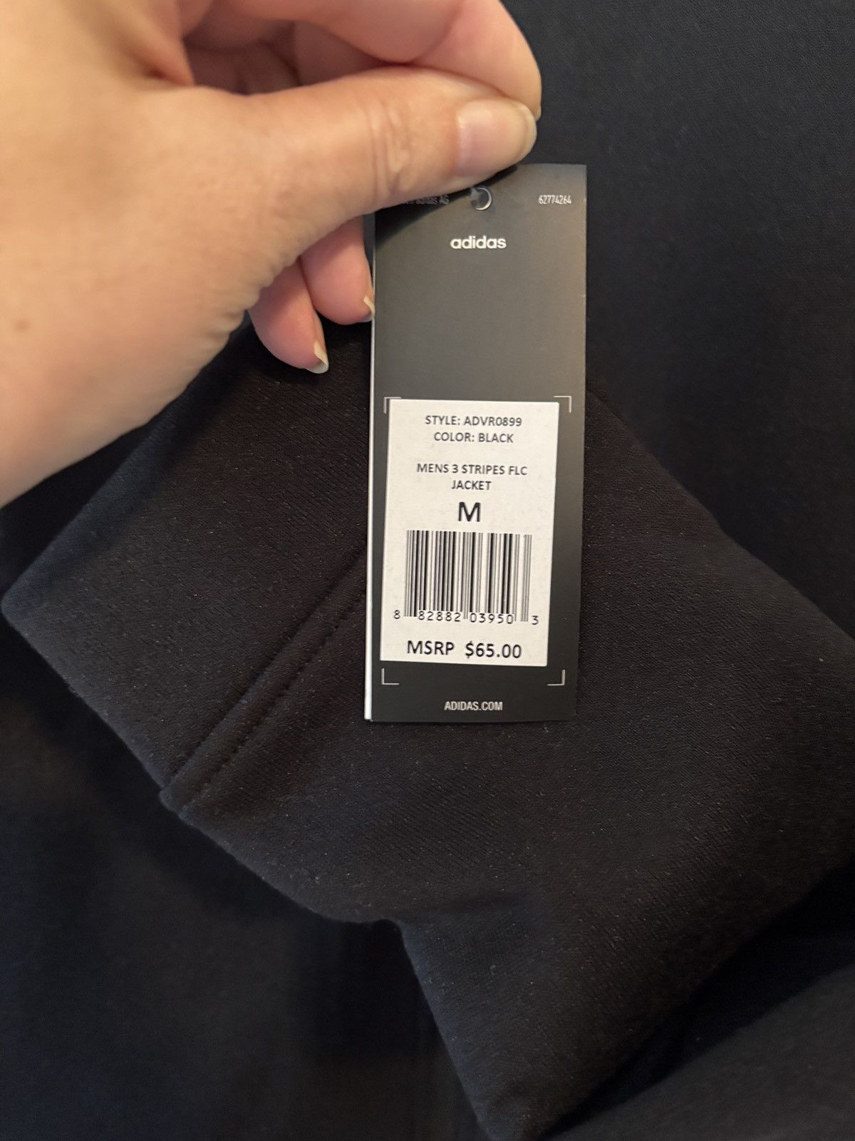 Adidas adidas Black Zip-Up Fleece Jacket w/White Shoulder Stripes Size US M / EU 48-50 / 2 - 4 Thumbnail