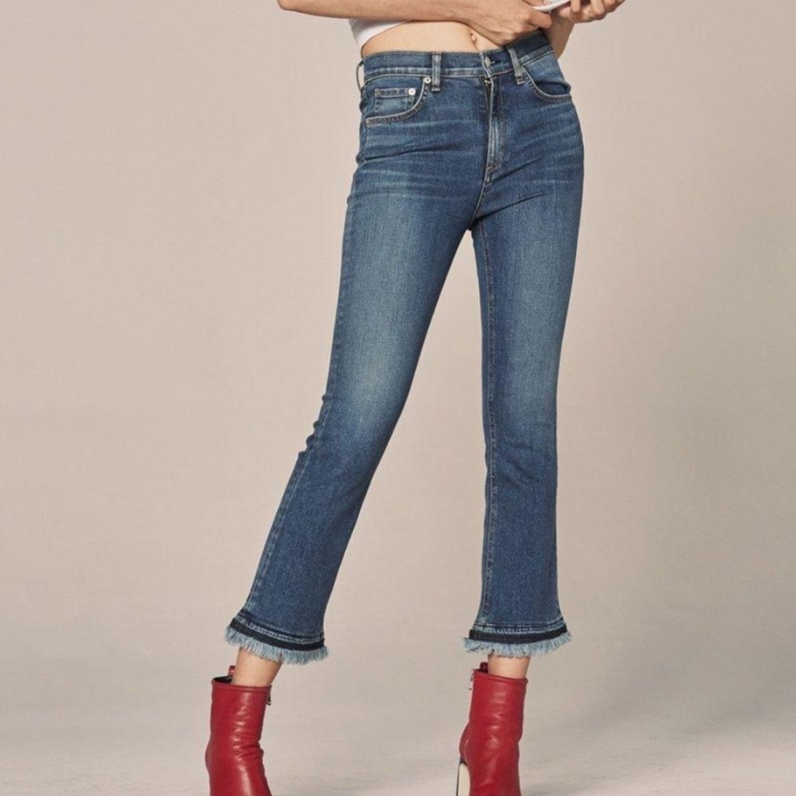 Rag & Bone Rag & Bone Hana High Slim Fit Cropped Bootcut Fringe Jeans Size 26" / US 2 / IT 38 - 1 Thumbnail