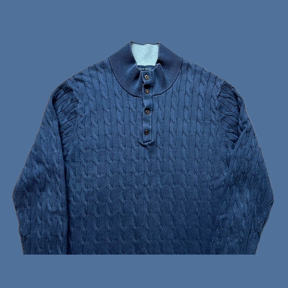 Lands' End VINTAGE Lands' End Mens Large Navy Blue Cable Knit Henley Mock-Neck Sweater Size US L / EU 52-54 / 3 - 1 Thumbnail