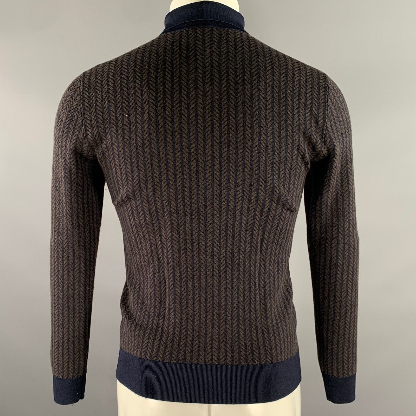 Emporio Armani EMPORIO ARMANI S Navy Herringbone Wool Blend Polo Sweater Size US S / EU 44-46 / 1 - 4 Thumbnail