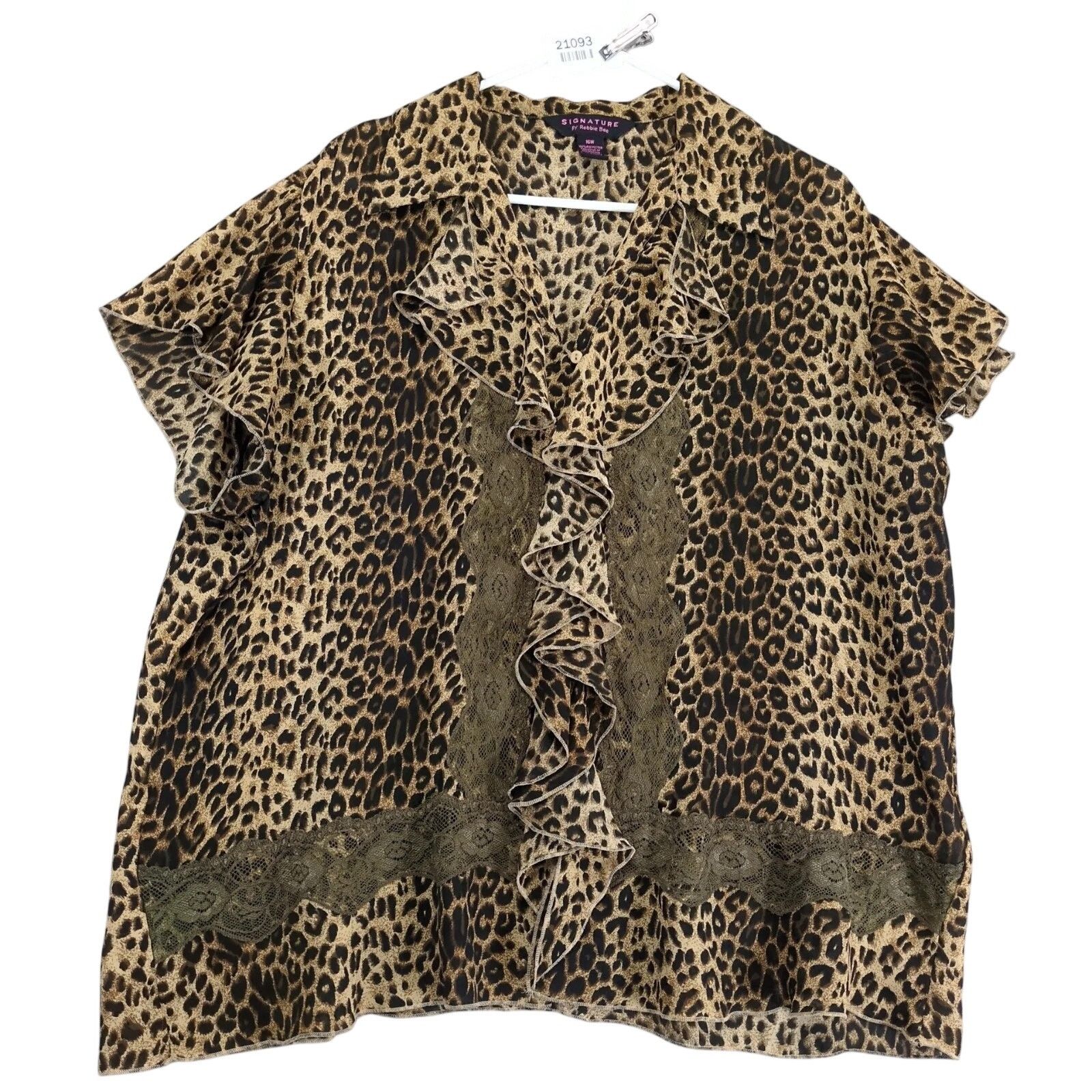 Other Signature Robbie Bee Leopard Print & Lace Chiffon Blouse Top Size XXL / US 16-18 / IT 52-54 - 1 Thumbnail