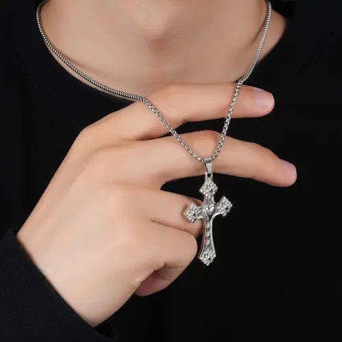 Jewelry Silver Cross Pendant Necklace, Men's Religious Jewelry Size ONE SIZE - 1 Thumbnail