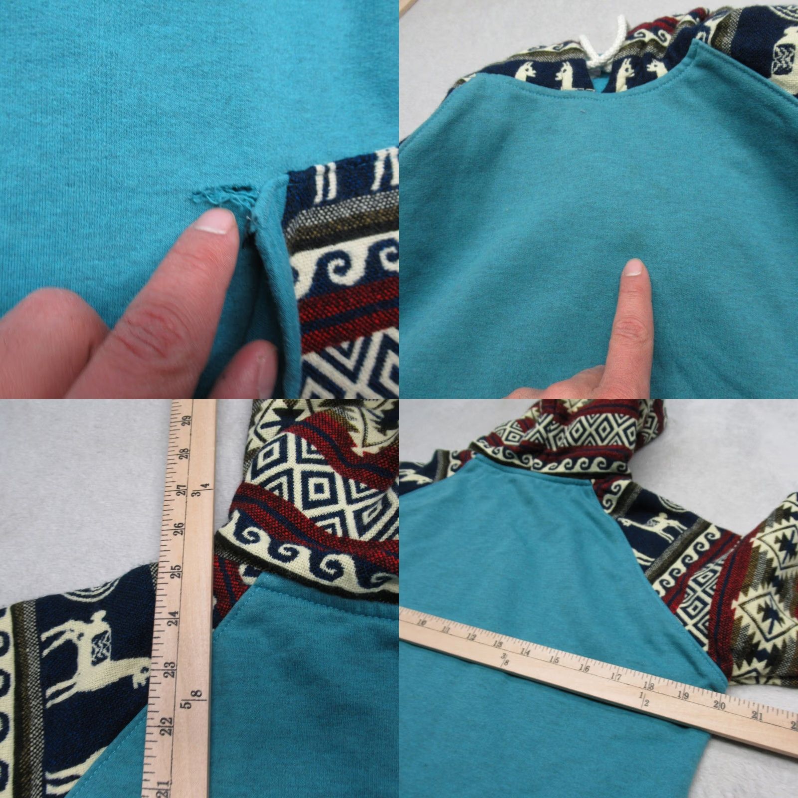 Vintage VINTAGE Aztec Design Wool Blend Hoodie Mens M Teal Southwestern Boho Tribal Size US M / EU 48-50 / 2 - 9 Thumbnail