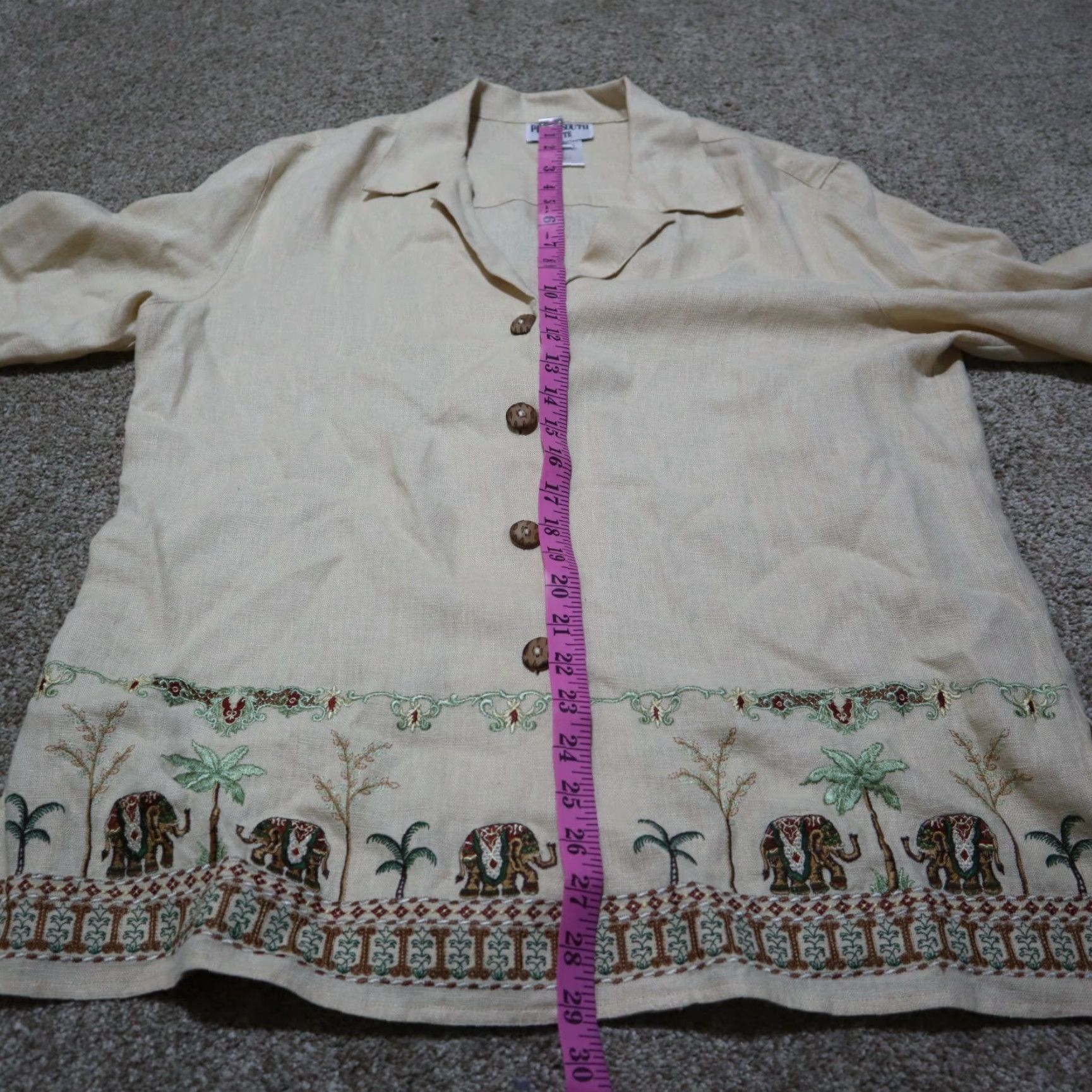 Vintage VINTAGE Plaza South Petite Tan Cream Elephant Embroidered Button Front Blazer Jacket 14P Size XL / US 12-14 / IT 48-50 - 6 Thumbnail