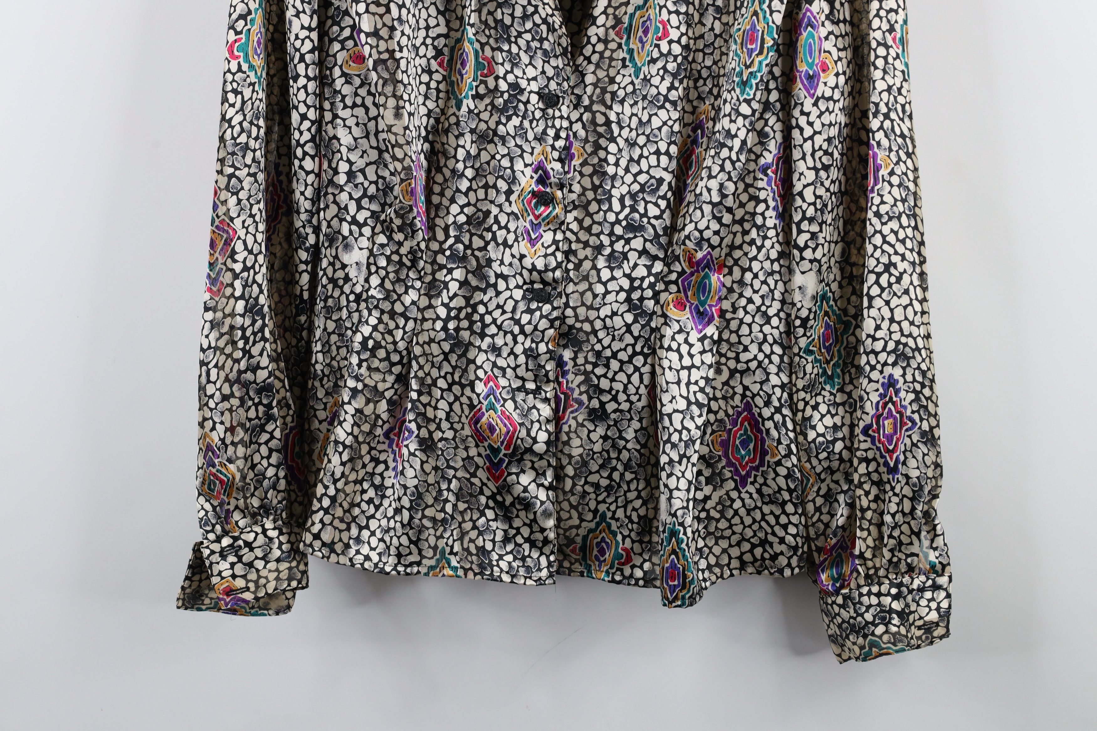 Vintage Vintage 90s Geometric Sheer Silky Polyester Button Shirt Size XL / US 12-14 / IT 48-50 - 3 Thumbnail