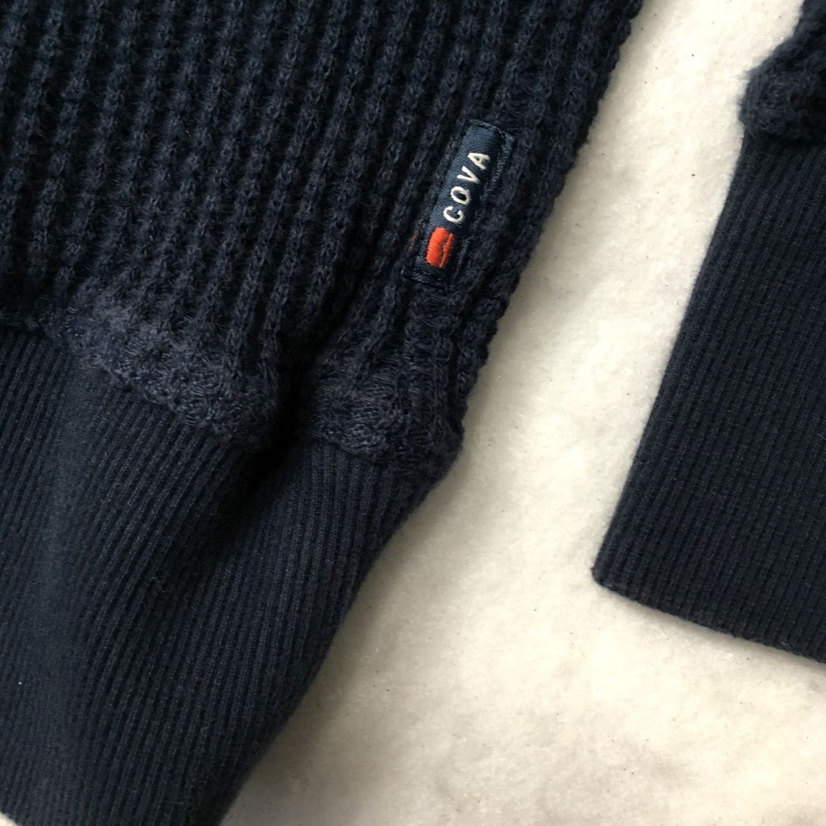 Vintage COVA Sweatshirt Mens L Navy Waffle Knit Pullover Crewneck Thermal Logo Heavyweight Classic Regular Knit Size US L / EU 52-54 / 3 - 7 Thumbnail