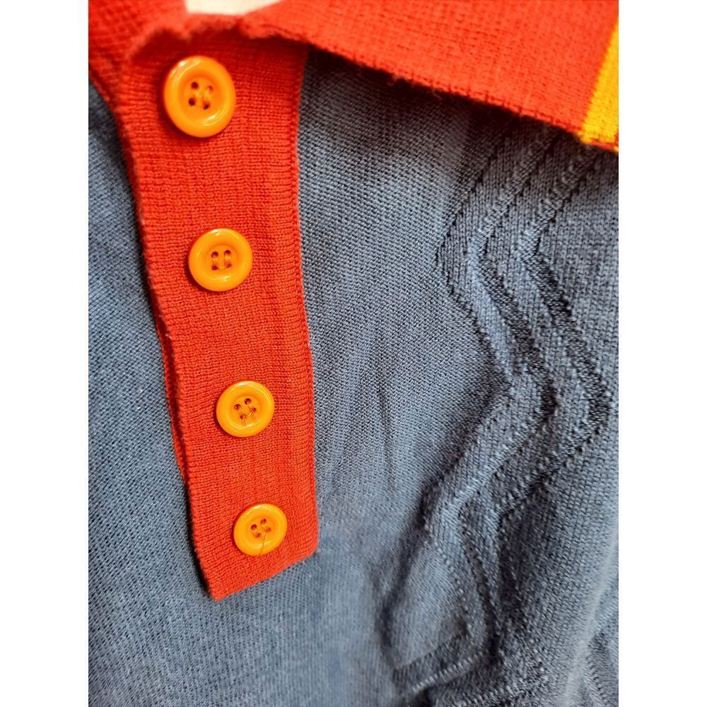 Other OXKNITSTORE Retro Knit Polo Shirt Blue Orange Striped Collar Size US L / EU 52-54 / 3 - 3 Thumbnail