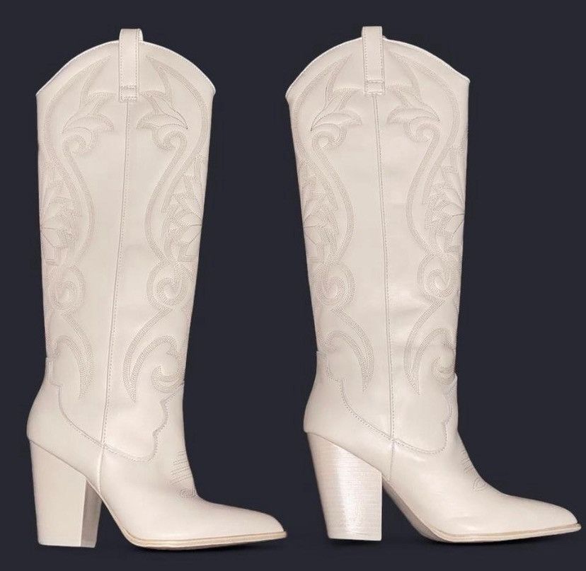 Steve Madden Steve Madden Cream Lasso Bone Leather High Pull On Boots Size US 7.5 / IT 37.5 - 2 Thumbnail