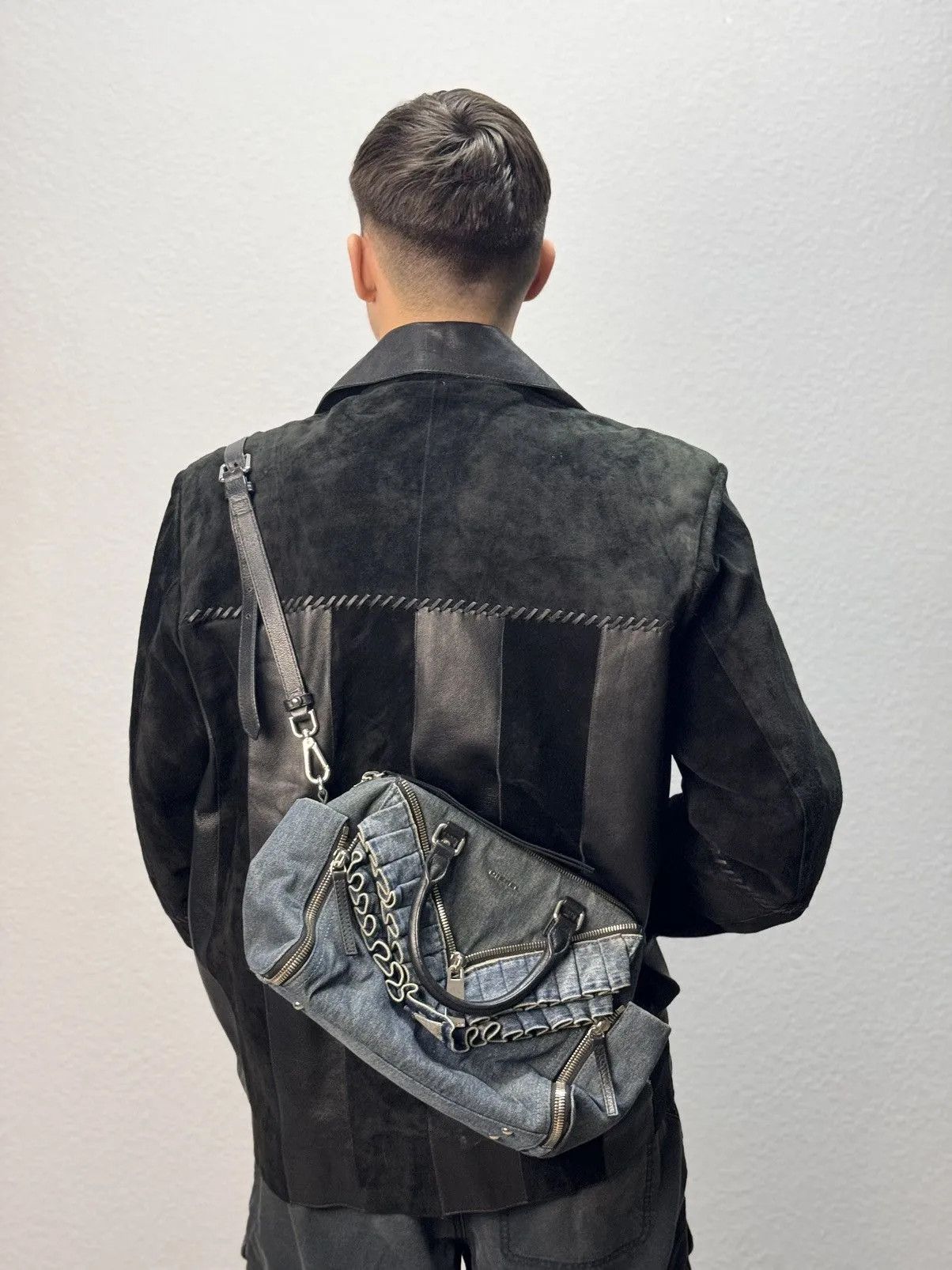 Diesel x Tornado Mart Vintage Sling Bag Y2K Multi Pocket Bag Military Denim Jacket in Blue, Men's