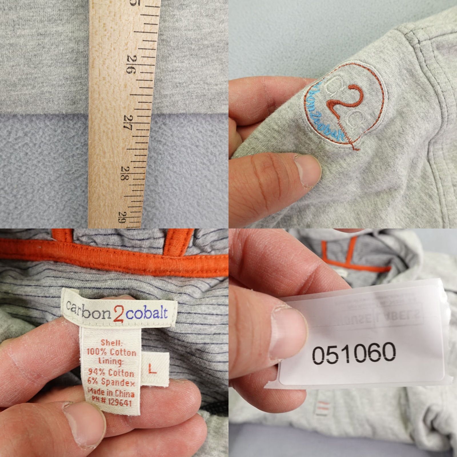 Carbon2Cobalt VINTAGE Carbon 2 Cobalt Hoodie Mens Large Gray Button Up Pullover Sweatshirt Knit High Neck Cotton Spandex Logo Size US L / EU 52-54 / 3 - 8 Thumbnail
