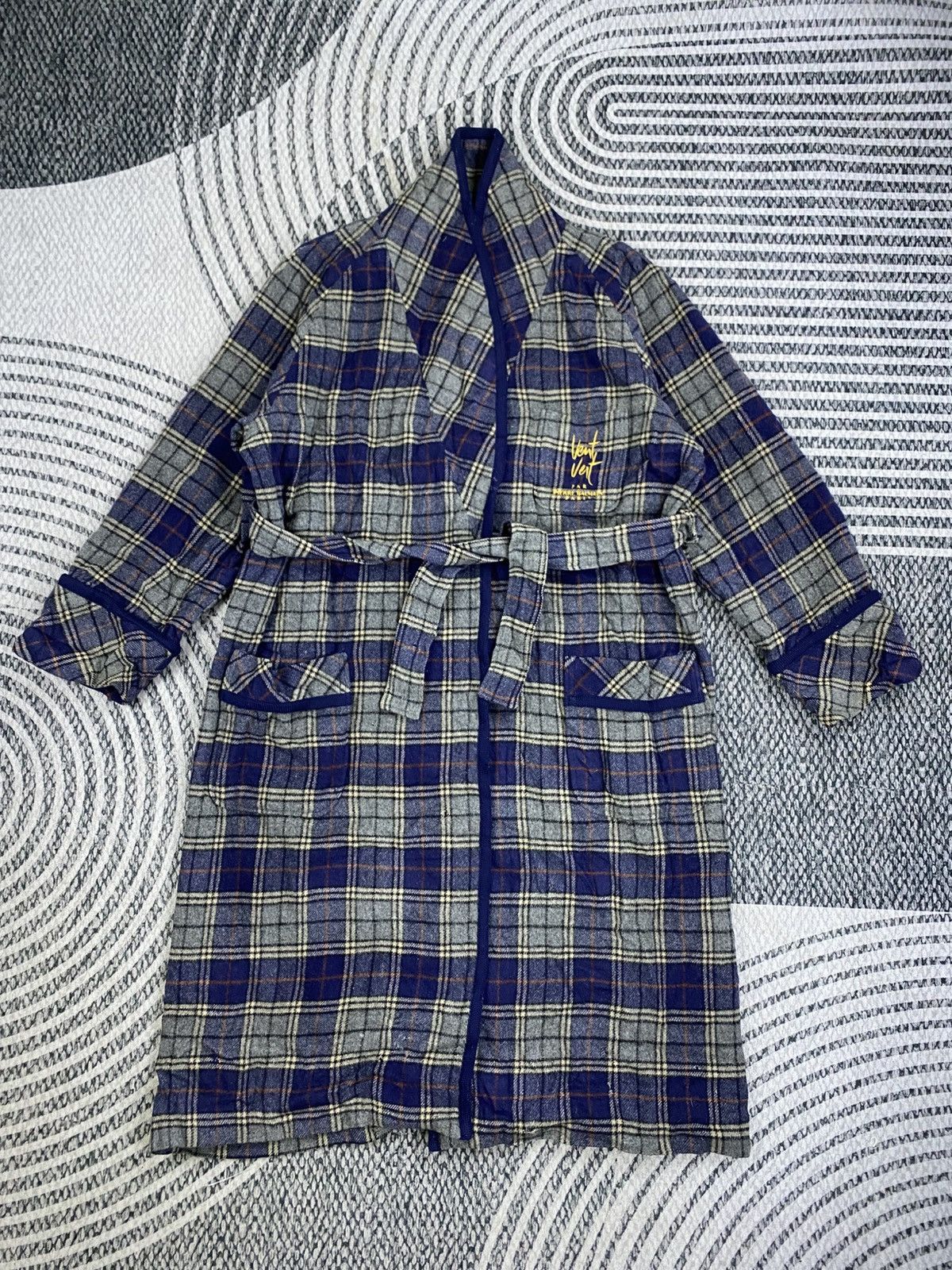 Pierre Balmain Vtg Vent Vert Pierre Balmain Navy Checked Long Wool Jacket Size US XL / EU 56 / 4 - 5 Thumbnail