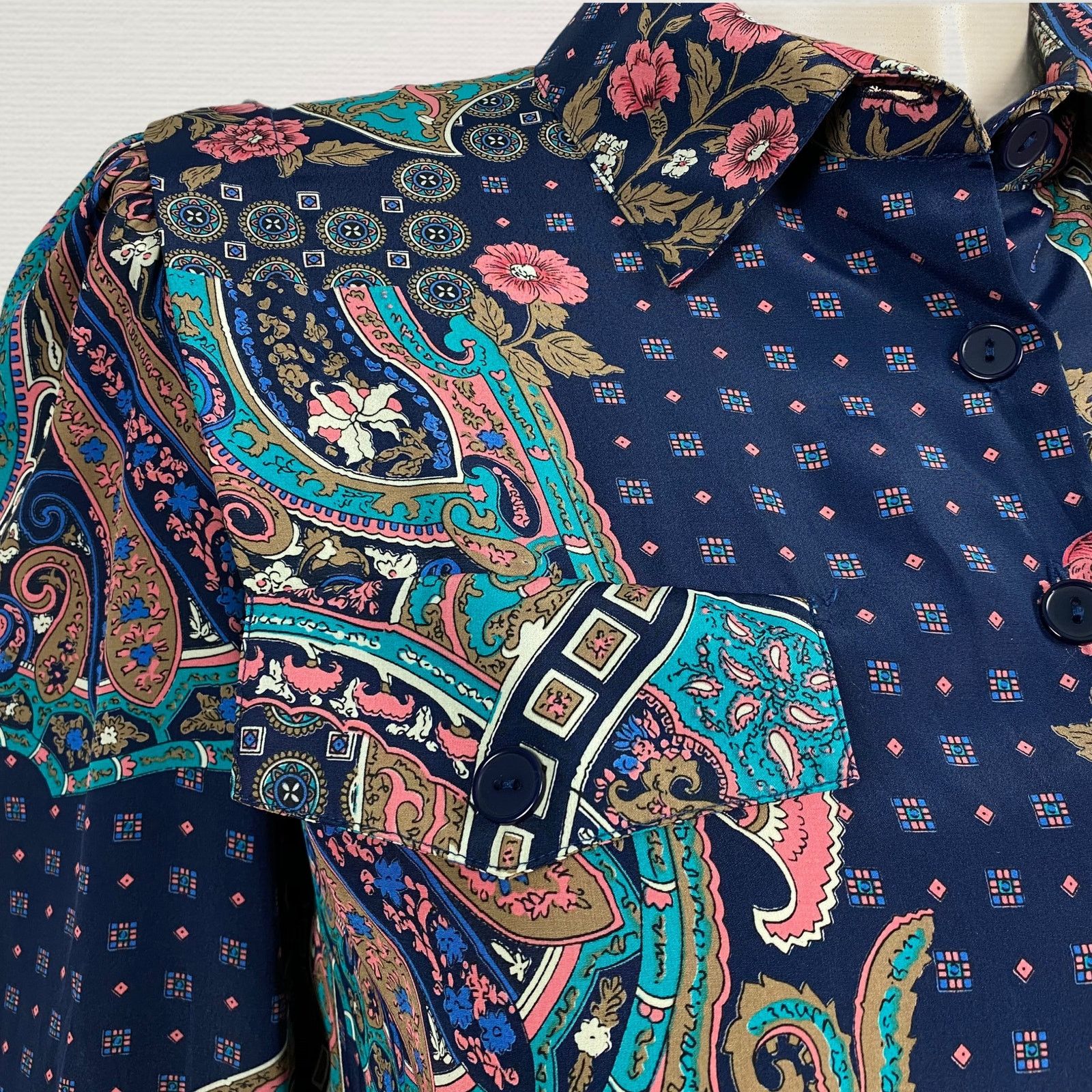 Other VTG Leslie Fay Blue Floral Paisley Midi Casual Dress 12P Size XL / US 12-14 / IT 48-50 - 3 Thumbnail