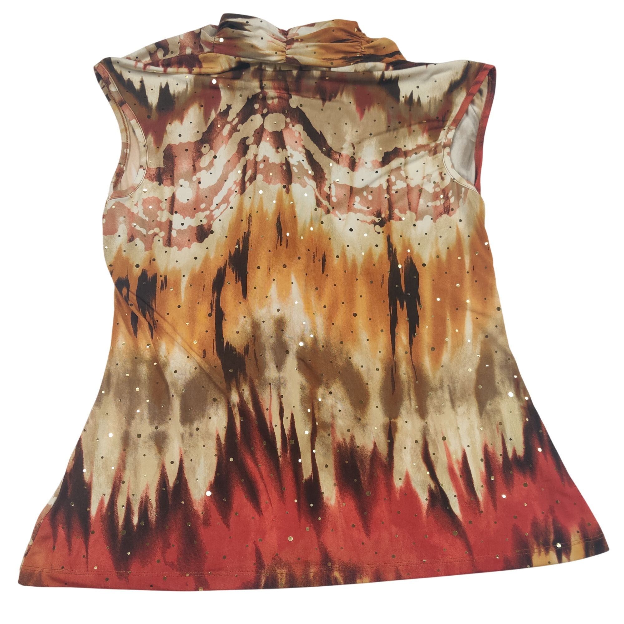 Other Dressbarn Embellished Blouse M Brown Red Criss Cross Abstrac Size M / US 6-8 / IT 42-44 - 2 Thumbnail