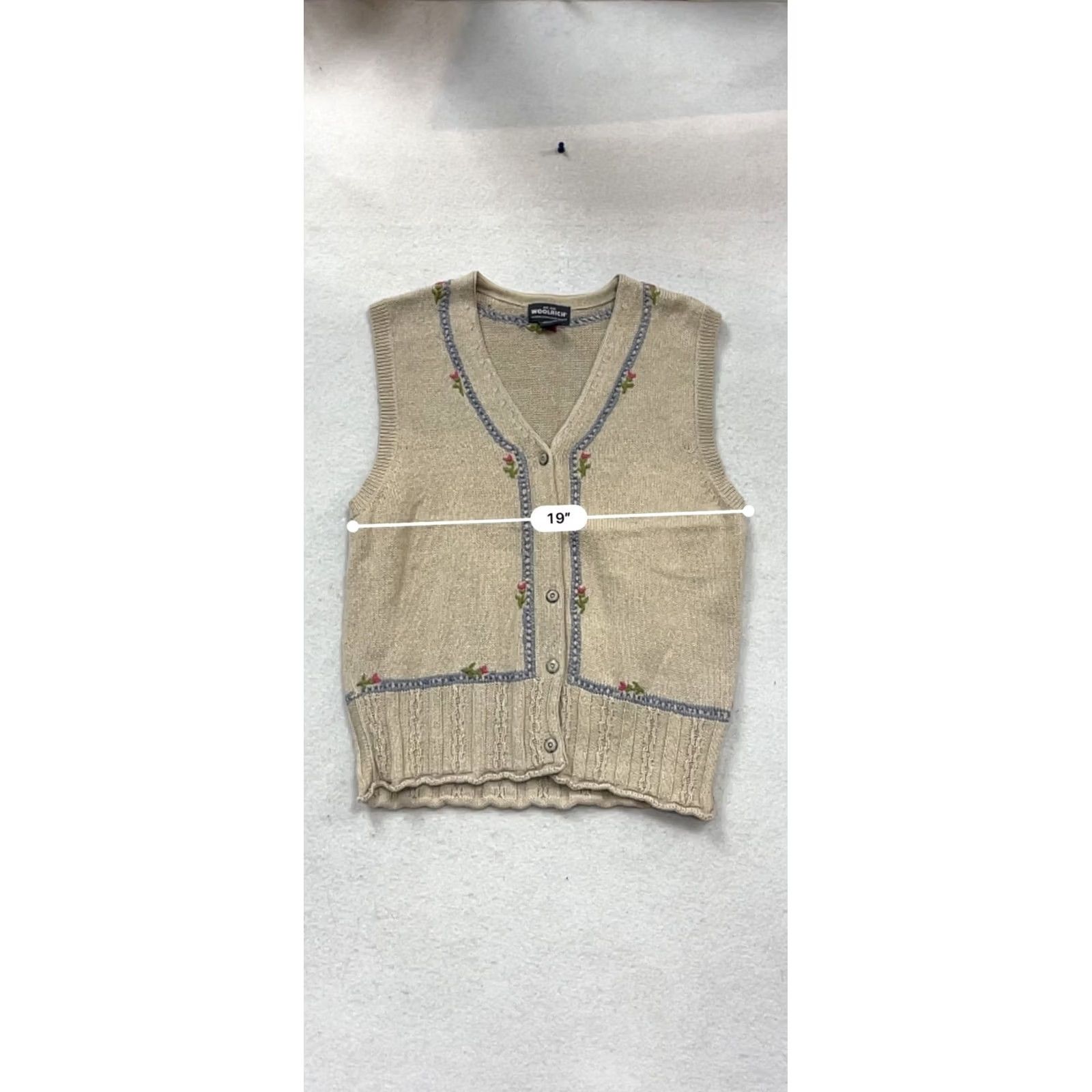 Vintage Woolrich Beige Sleeveless Knit Cardigan Vest Floral Embroidery XL Womens Size XL / US 12-14 / IT 48-50 - 8 Thumbnail