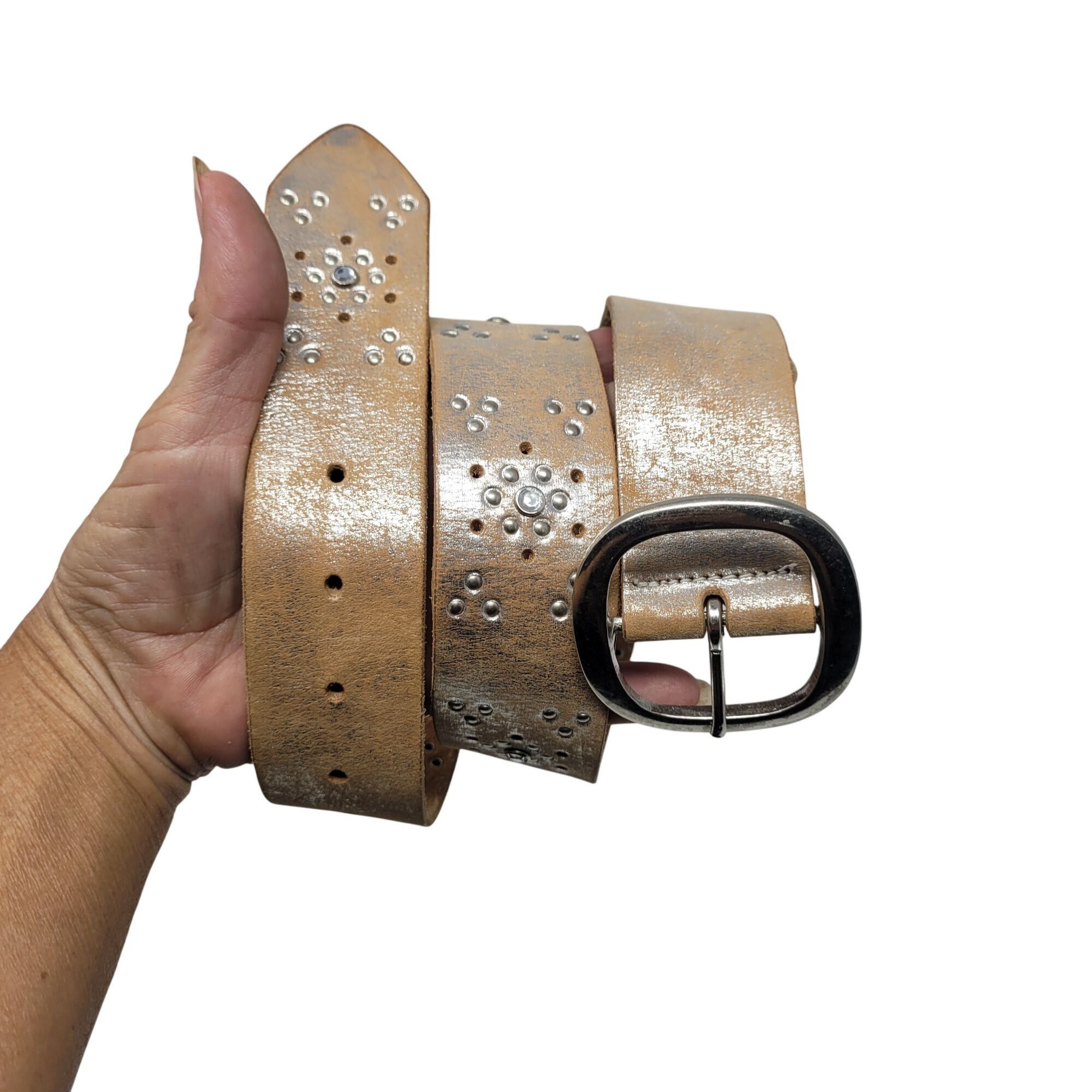Aeropostale Aeropostale Western Studded Rhinestone Leather Belt Sz S Tan Size ONE SIZE - 1 Thumbnail