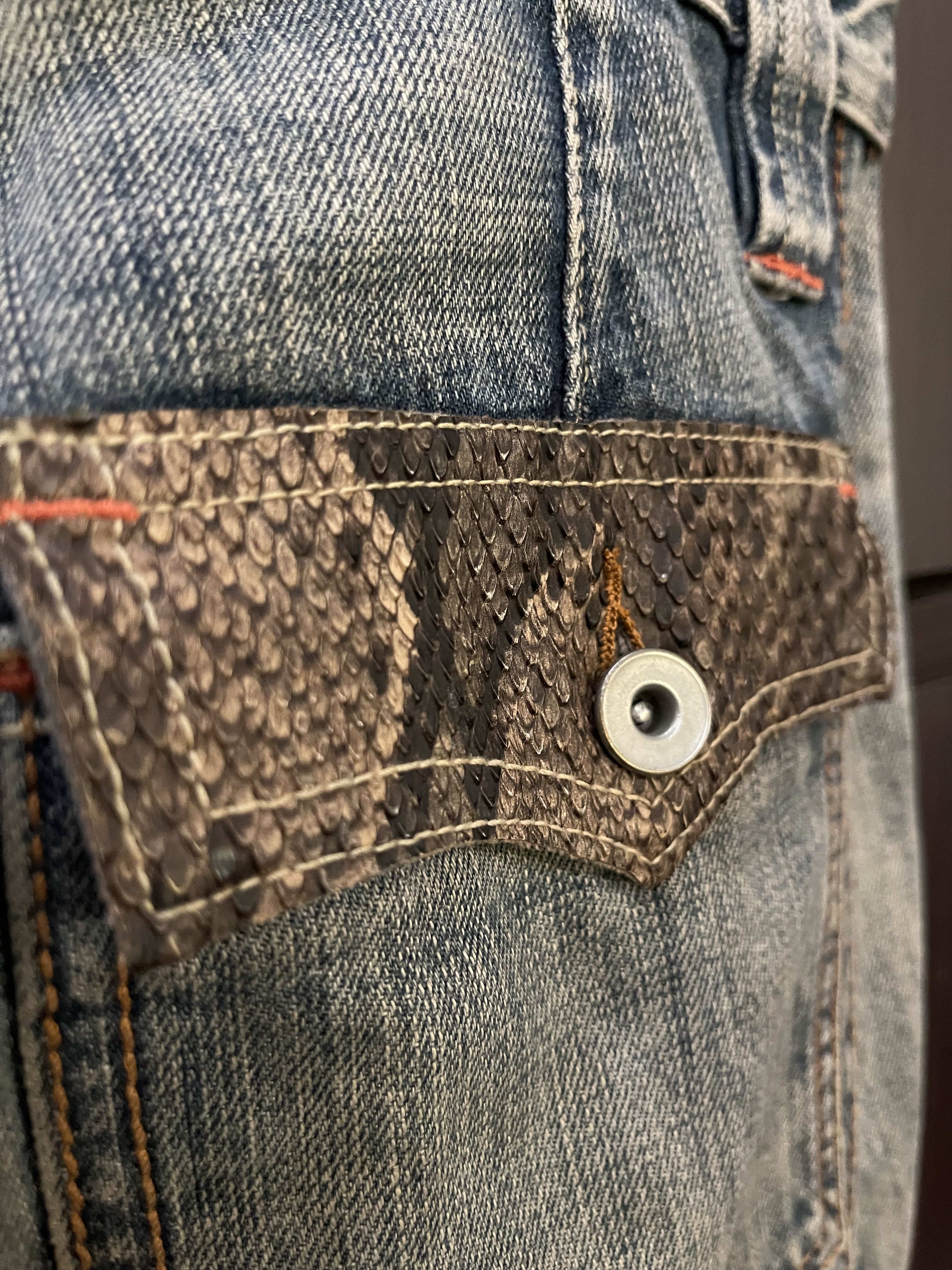 Hysteric Glamour × If Six Was Nine × Le Grande Bleu (L.G.B.) Takaiq.com Phyton Snake Skin Distressed Flared Jeans Size US 32 / EU 48 - 16 Thumbnail
