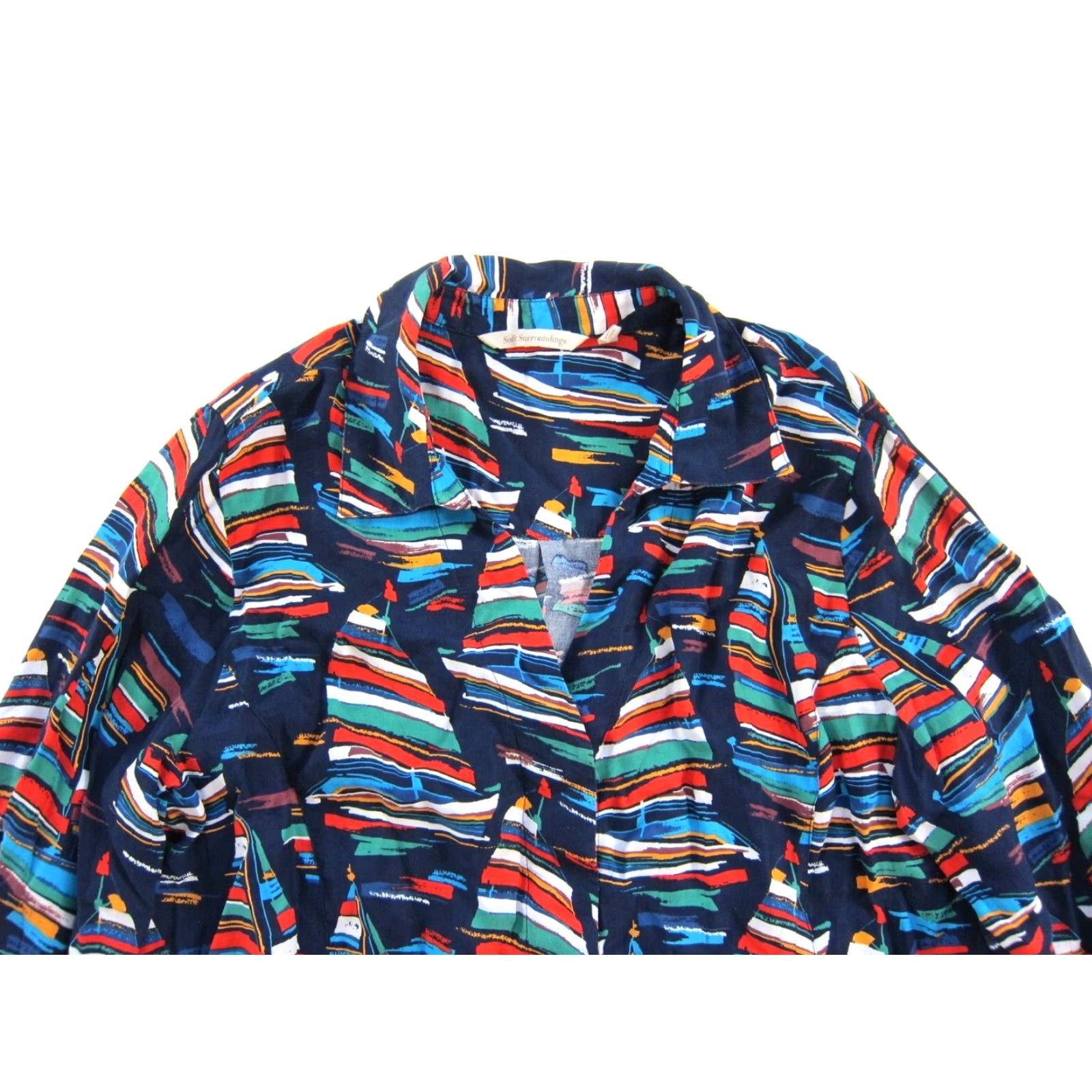 Soft Surroundings Soft Surroundings Blouse Long Sleeve Button Down Blue Womens L Sailboat Rayon Floral Pattern Fall Spring Summer Winter Size L / US 10 / IT 46 - 4 Thumbnail
