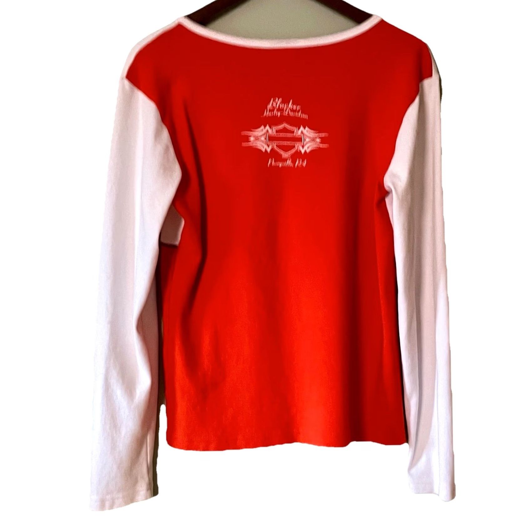 Harley Davidson VINTAGE Harley-Davidson T-Shirt Women 2XL Orange White Long Sleeve Cap Sleeve Crew Neck Logo 70s 80s 90s USA Classic Size XXL / US 16-18 / IT 52-54 - 4 Thumbnail