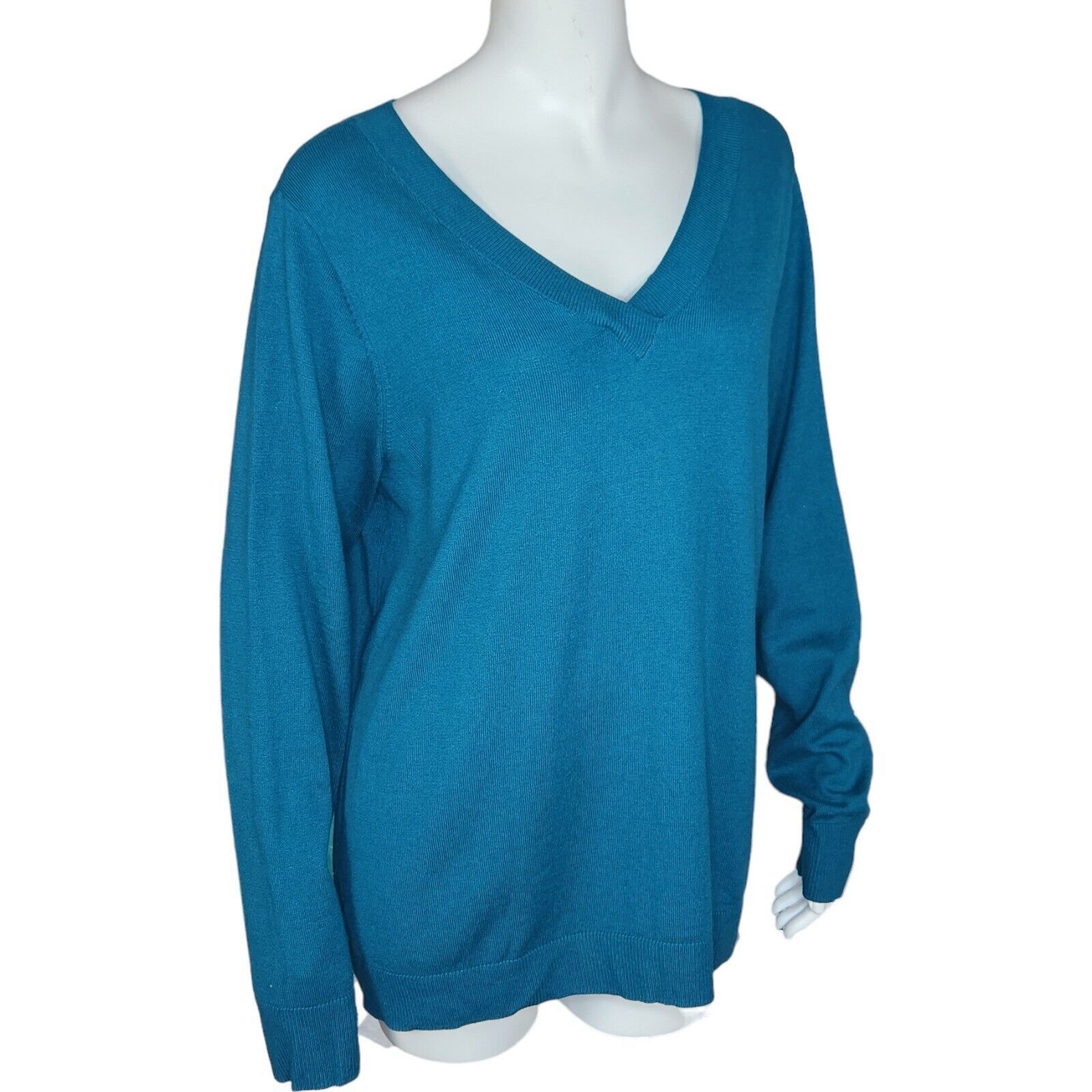 Denim & Co. Denim & Co. V-Neck Pullover Sweater Spruce BlueGreen Large Size L / US 10 / IT 46 - 13 Thumbnail