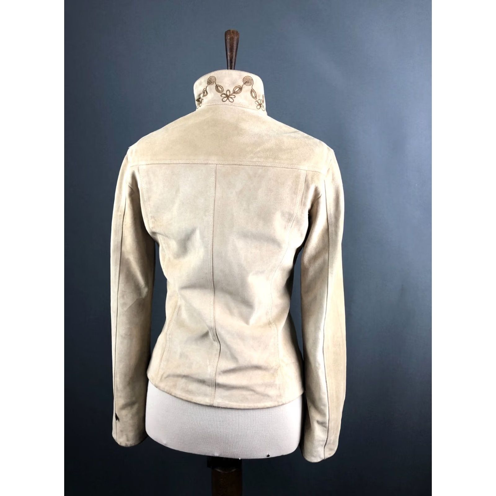 Vintage Ferre Leather Beige Skirt Suit Women Size S - Floral Velour Jacket & Skirt Set, 2 Piece, Lined, Full Zip, Single-Breasted, Vintage No, US Buyer Note! Size 28" / US 6 / IT 42 - 3 Thumbnail
