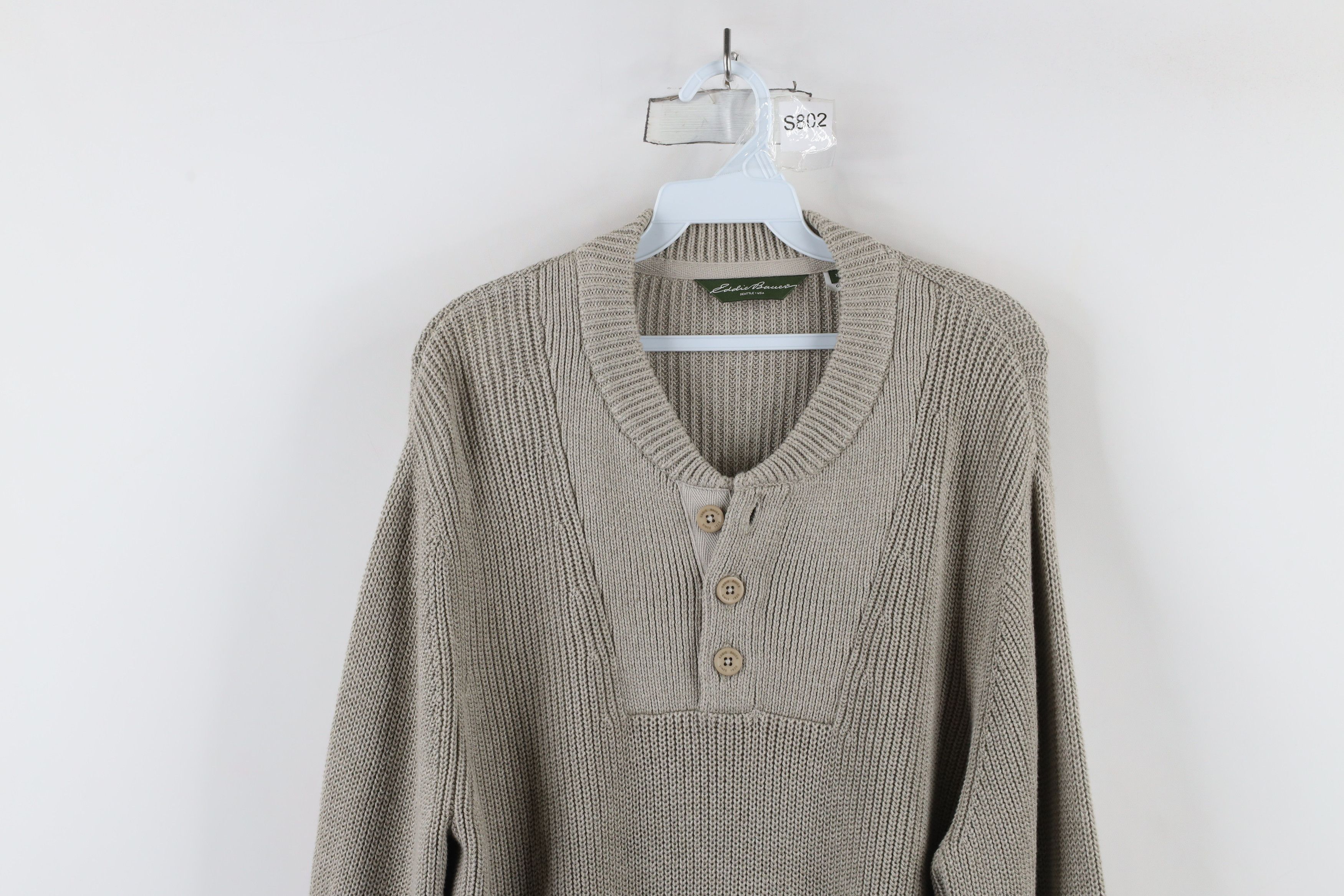 Eddie Bauer × Vintage Vintage Eddie Bauer Ribbed Knit Henley Sweater Beige Cotton Size US XL / EU 56 / 4 - 2 Thumbnail