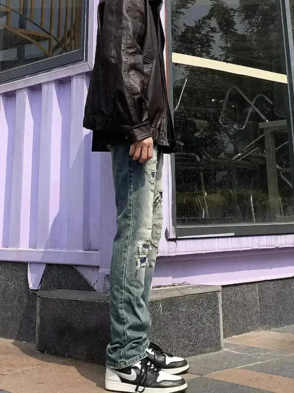 Japanese Brand Straight washed pile up distressed jeans Size US 30 / EU 46 - 2 Thumbnail