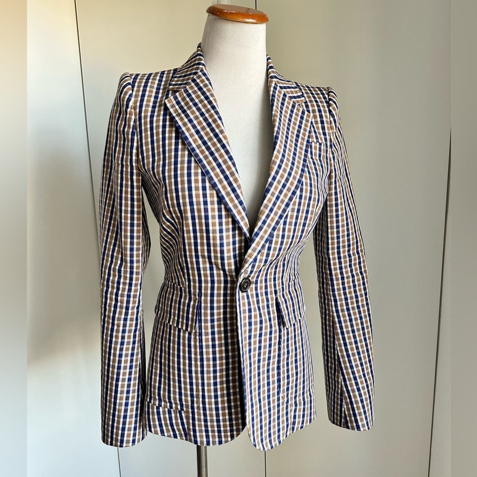 image of Dsquared2 Plaid Blazer Us Size Xs 1 Button Tailored Career in Tan, Women's