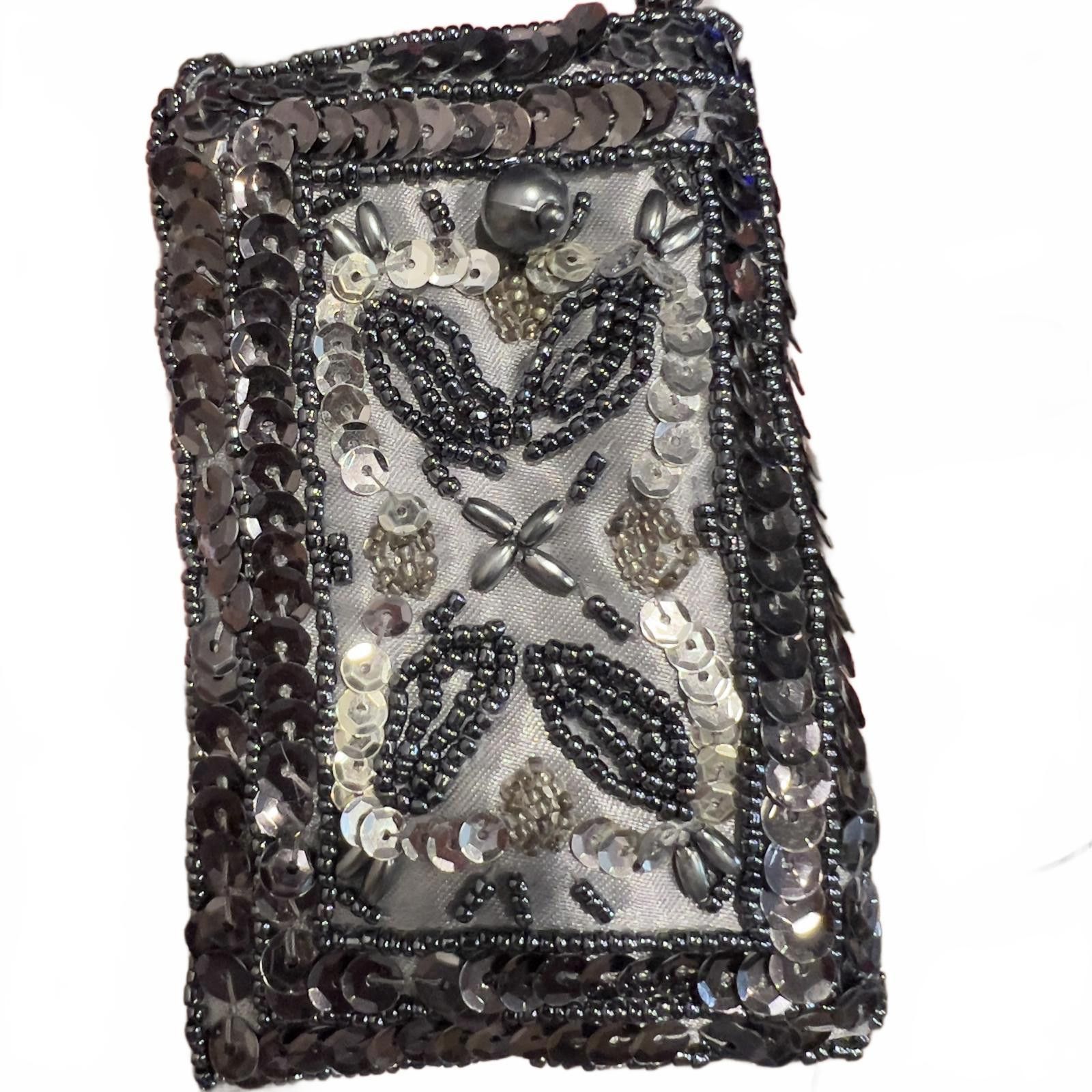 Unknown London Elegant Black Beaded Evening Bag with Long Chain Strap Size ONE SIZE - 1 Thumbnail
