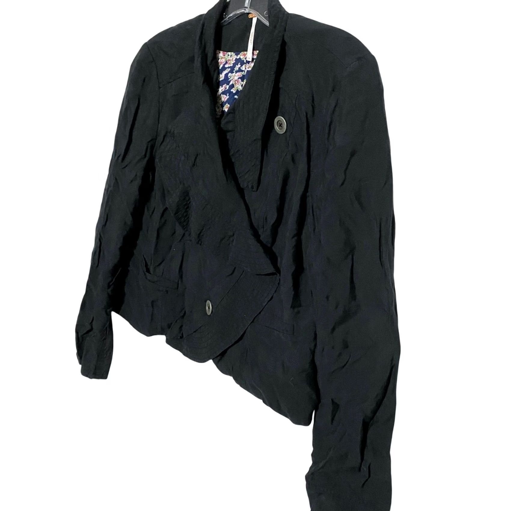 Free People VINTAGE Free People Blazer Jacket Black Floral Lined Asymmetrical Buttons Ruffle Women 4 Size S / US 4 / IT 40 - 3 Thumbnail
