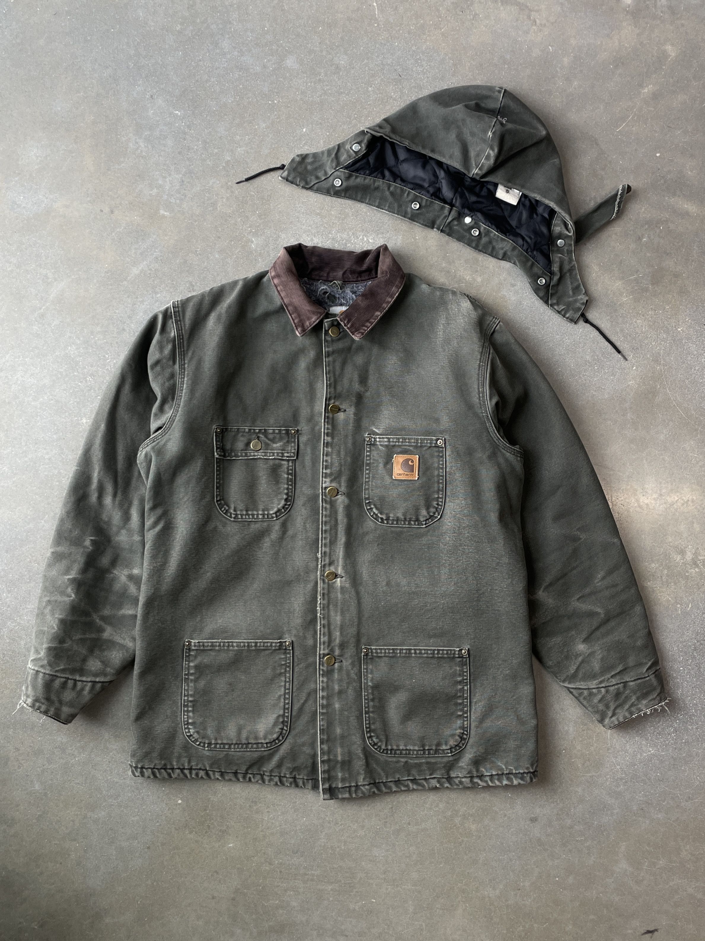 image of 1990S Faded Carhartt Quilted Long Work Jacket [Xl] in Green, Men's