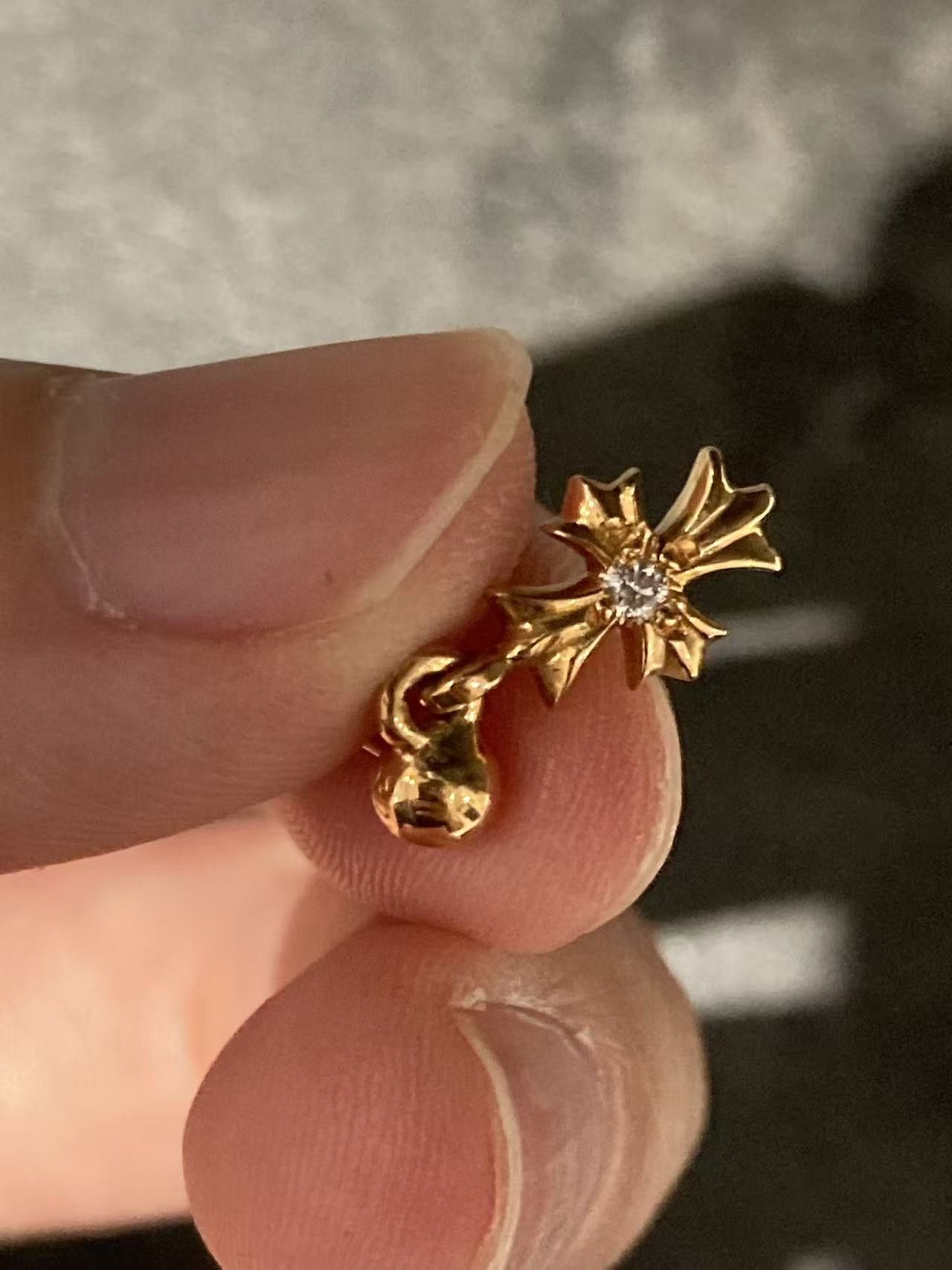 Chrome Hearts Chrome Hearts 22K Gold Diamond Tiny E Cross Earring Drop Size ONE SIZE - 7 Thumbnail