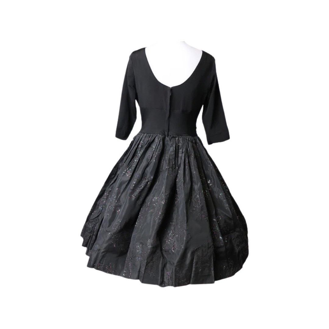 Vintage Vintage 1950s Black Evening Dress Flocked Skirt Glitter Med Size M / US 6-8 / IT 42-44 - 8 Thumbnail