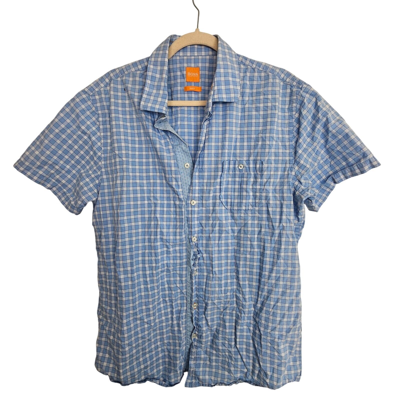 Hugo Boss Boss Hugo Boss Shirt Button Front Short Sleeve Blue White XL Size US XL / EU 56 / 4 - 1 Thumbnail
