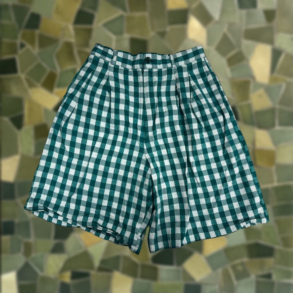 Vintage Rafaella Petites Womens Shorts High Waisted Checkered Teal White 6P Blue Cotton Casual Womens Shorts Size 28" / US 6 / IT 42 - 1 Thumbnail