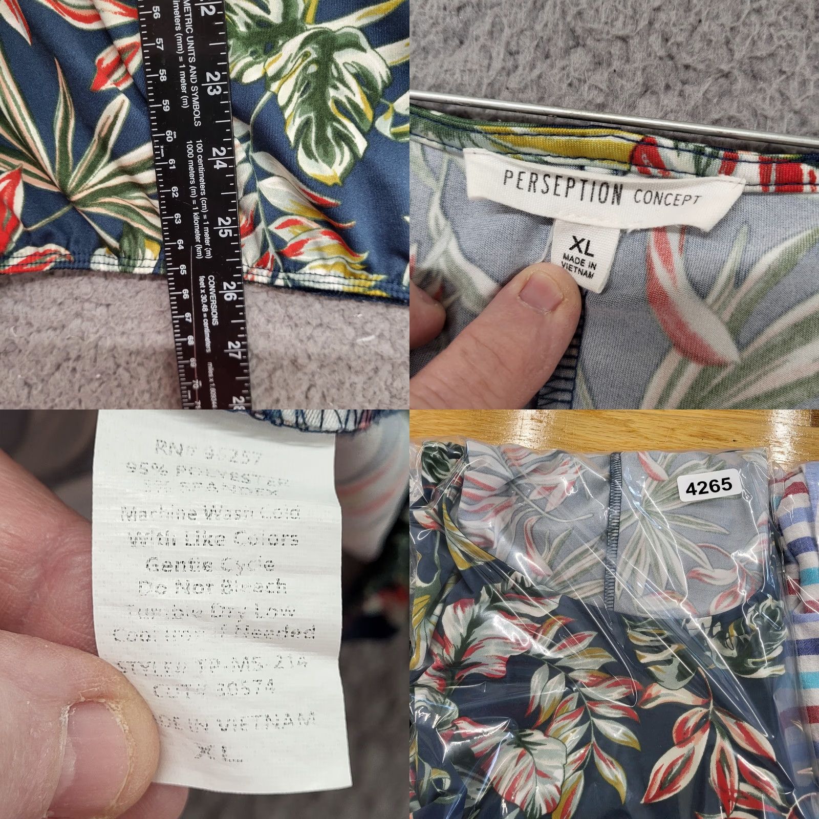 Vintage PERCEPTION CONCEPT Blouse Womens XL Blue Tropical Flower Cut Out Sleeves Floral Pattern 3/4 Sleeve Size XL / US 12-14 / IT 48-50 - 9 Thumbnail