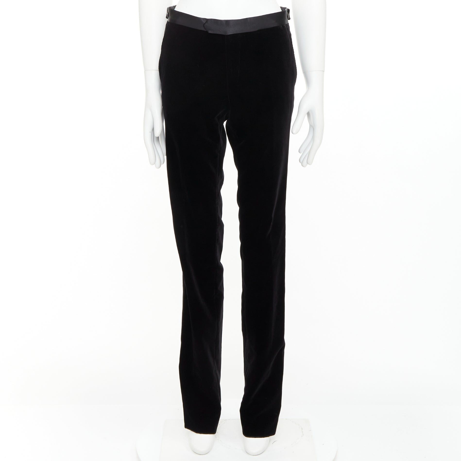Lanvin LANVIN black cotton velvet satin trim straight leg dress pants FR44 XS Size US 26 / EU 42 - 1 Thumbnail